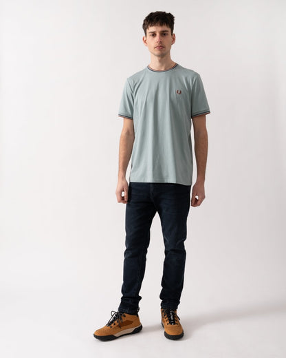 Fred Perry Mens Twin Tipped T-Shirt S/S 25 - Silver Blue/Tennis Blue/Cnm Y26