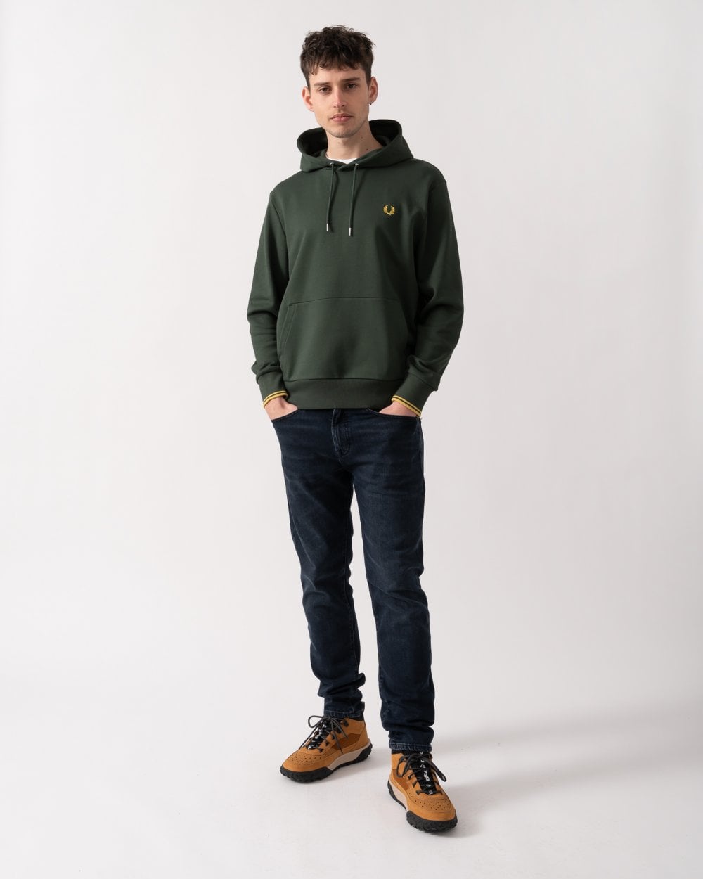 Fred Perry Mens Tipped Hooded Sweatshirt - Court Green X89