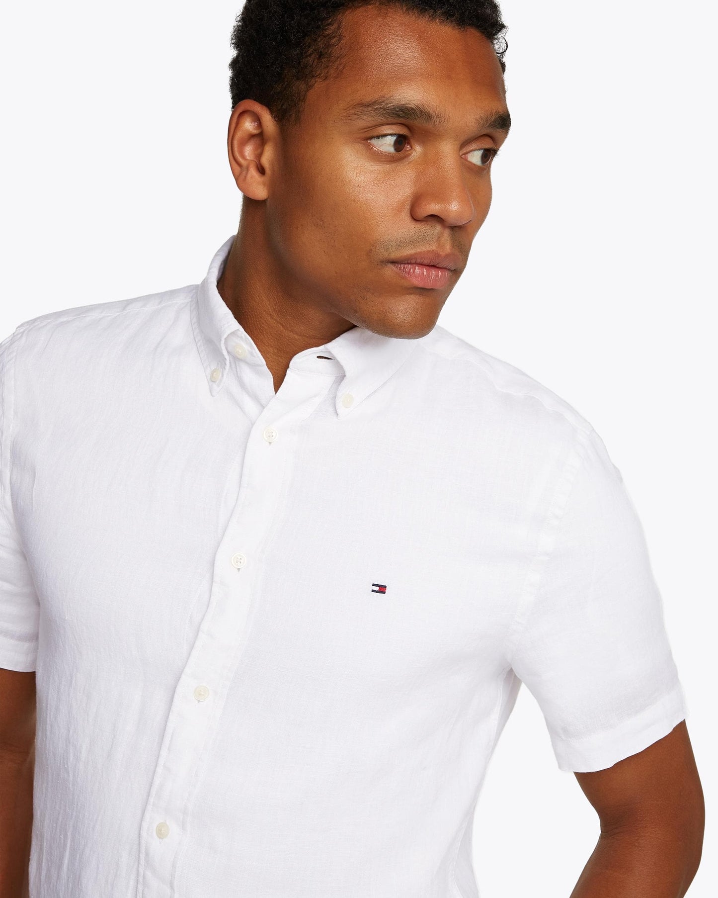Tommy Hilfiger Pigment Dyed Linen Short Sleeve Mens Shirt - Optic White