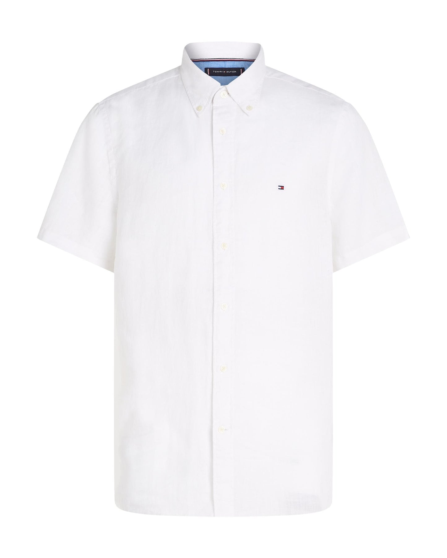 Tommy Hilfiger Pigment Dyed Linen Short Sleeve Mens Shirt - Optic White