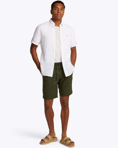 Tommy Hilfiger Pigment Dyed Linen Short Sleeve Mens Shirt - Optic White