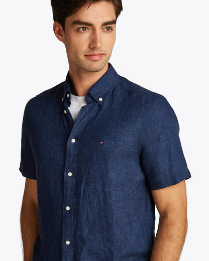 Tommy Hilfiger Pigment Dyed Linen Short Sleeve Mens Shirt - Carbon Navy