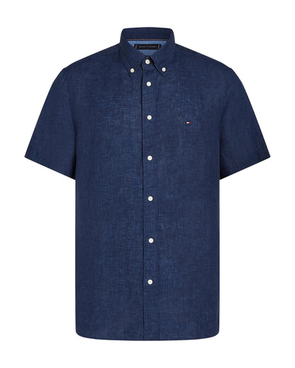 Tommy Hilfiger Pigment Dyed Linen Short Sleeve Mens Shirt - Carbon Navy