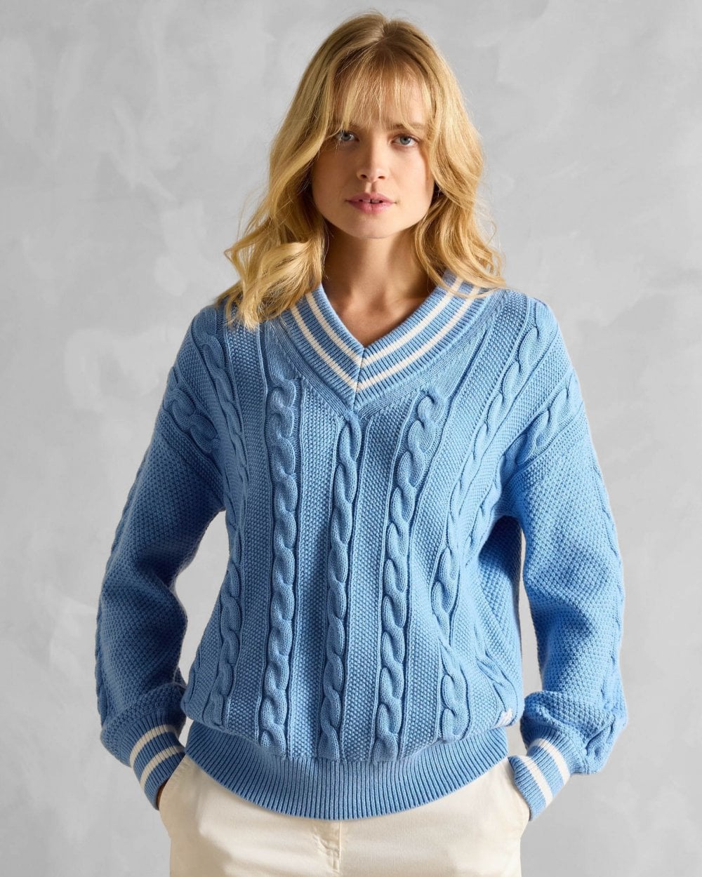 Dibly V Neck Cable Knit Jumper