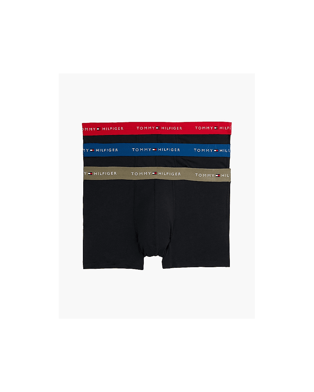 Tommy Hilfiger 3 Pack Mens Colour Waistband Trunks - Deep Indigo/Primary Red/Utility Olive