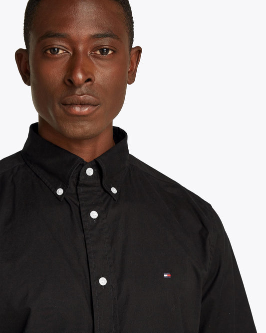 Tommy Hilfiger Flex Poplin Solid Short Sleeve Mens Shirt - Black