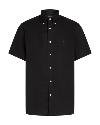 Tommy Hilfiger Flex Poplin Solid Short Sleeve Mens Shirt - Black