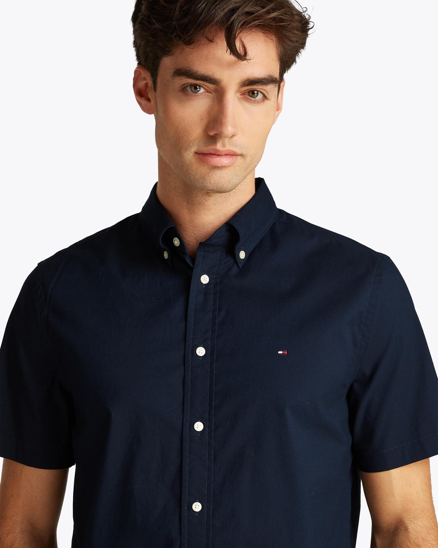 Tommy Hilfiger Flex Poplin Solid Short Sleeve Mens Shirt - Desert Sky