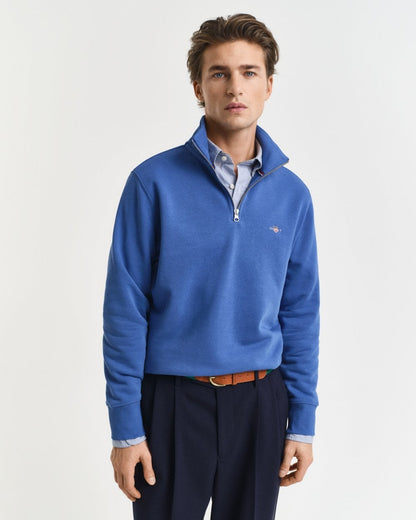 GANT Mens Regular Fit Shield Logo Half Zip Sweatshirt - 407 Rich Blue