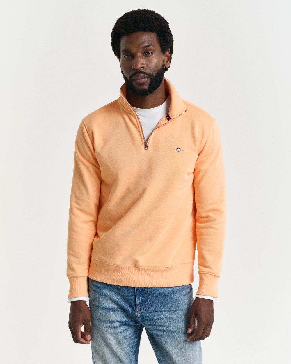 GANT Mens Regular Fit Shield Logo Half Zip Sweatshirt - 848 Peachy Orange