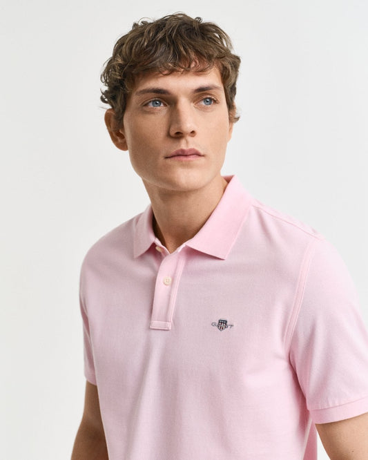 GANT Mens Regular Fit Short Sleeve Shield Logo Pique Polo - 637 California Pink