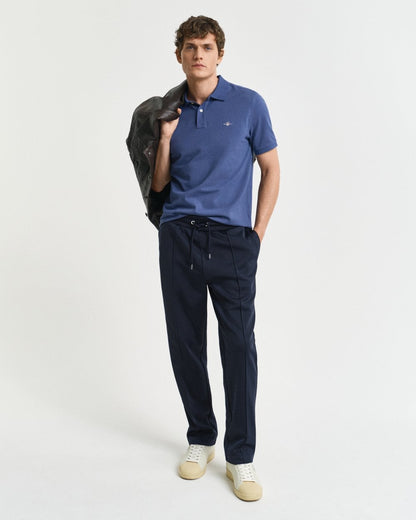 GANT Mens Regular Fit Short Sleeve Shield Logo Pique Polo - 401 Dusty Navy