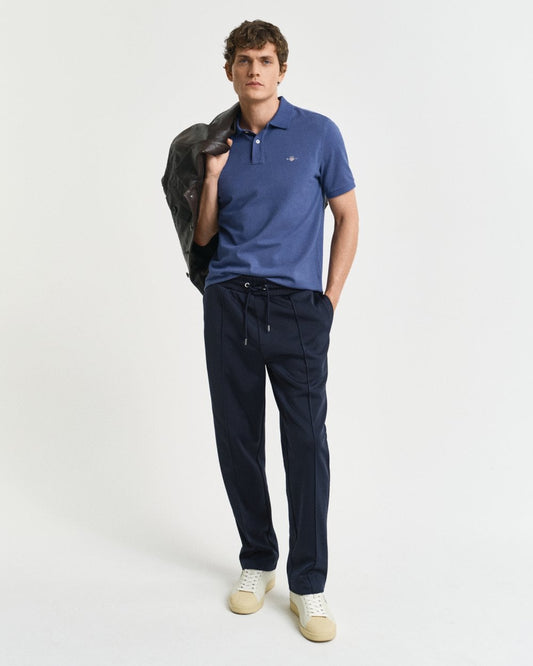 GANT Mens Regular Fit Short Sleeve Shield Logo Pique Polo - 401 Dusty Navy