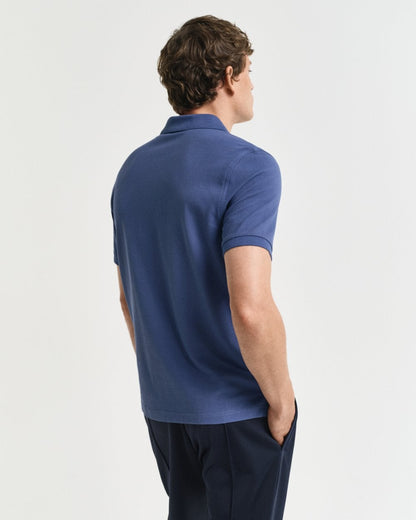 GANT Mens Regular Fit Short Sleeve Shield Logo Pique Polo - 401 Dusty Navy