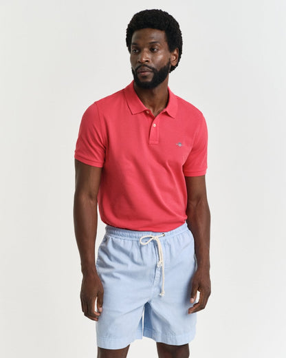 GANT Mens Regular Fit Short Sleeve Shield Logo Pique Polo - 648 Watermelon Red