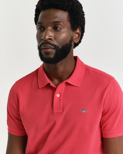 GANT Mens Regular Fit Short Sleeve Shield Logo Pique Polo - 648 Watermelon Red
