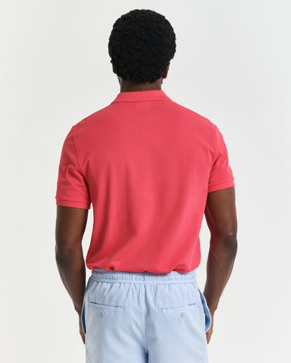 GANT Mens Regular Fit Short Sleeve Shield Logo Pique Polo - 648 Watermelon Red