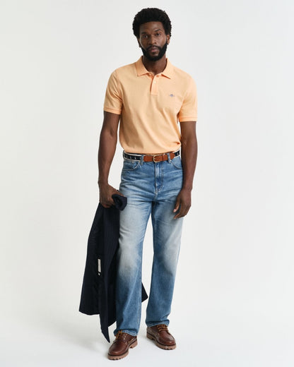 GANT Mens Regular Fit Short Sleeve Shield Logo Pique Polo - 848 Peachy Orange