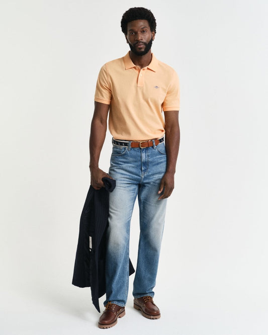 GANT Mens Regular Fit Short Sleeve Shield Logo Pique Polo - 848 Peachy Orange