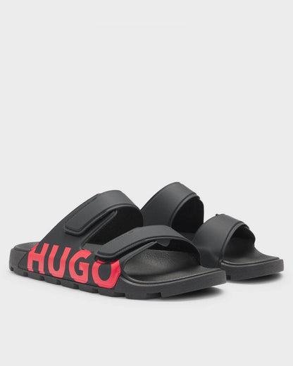 HUGO Evander Mens Logo Sandals with Double Touch-Closure Straps - Black 001