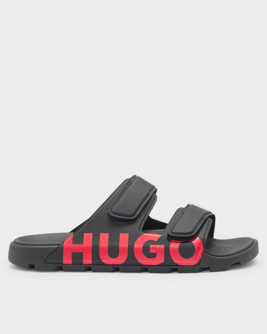 HUGO Evander Mens Logo Sandals with Double Touch-Closure Straps - Black 001