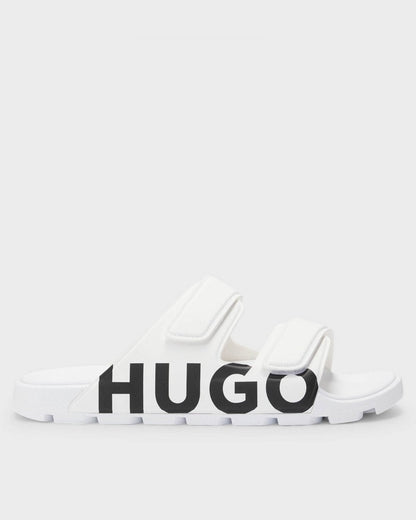 HUGO Evander Mens Logo Sandals with Double Touch-Closure Straps - White 100