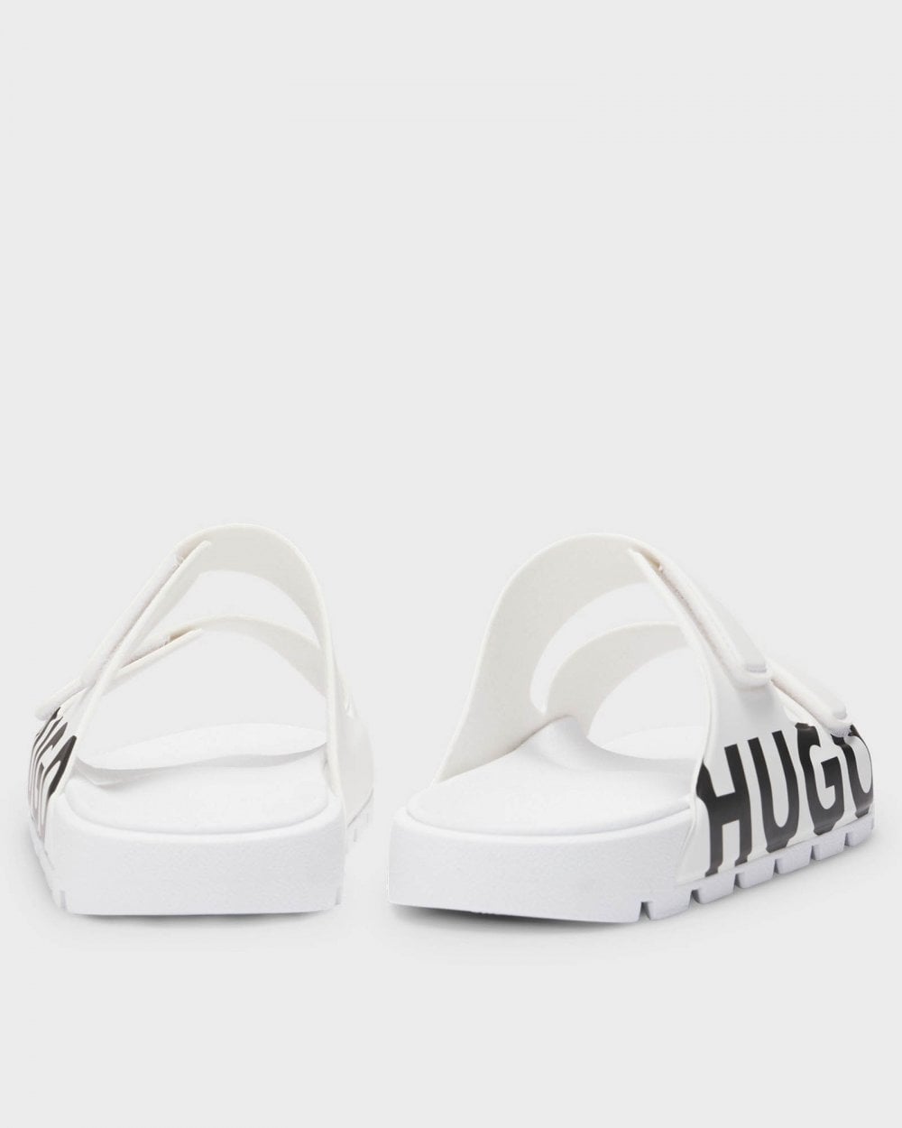 HUGO Evander Mens Logo Sandals with Double Touch-Closure Straps - White 100