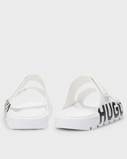 HUGO Evander Mens Logo Sandals with Double Touch-Closure Straps - White 100