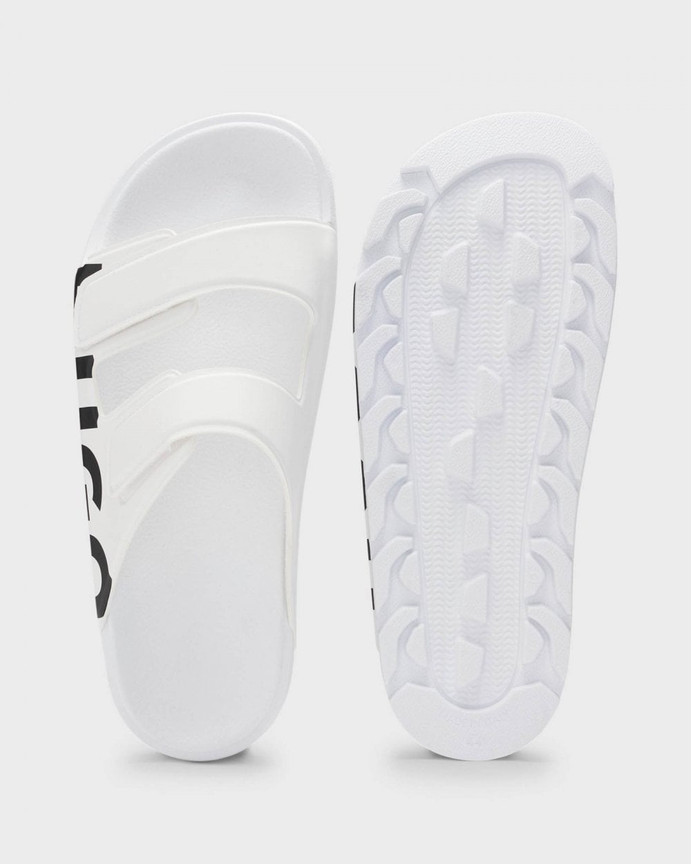 HUGO Evander Mens Logo Sandals with Double Touch-Closure Straps - White 100