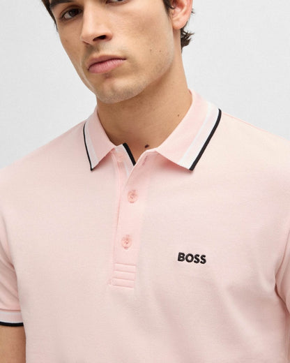 BOSS Green Paddy Contrast Mens Polo - Light/Pastel Pink 689