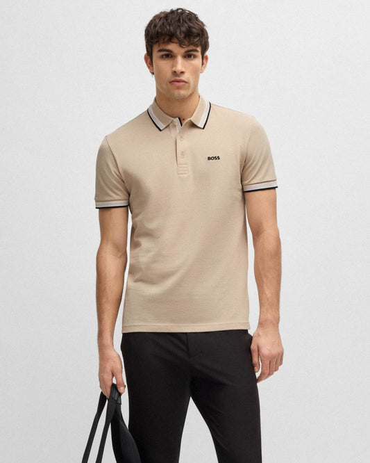 BOSS Green Paddy Contrast Mens Polo - Open Beige 284