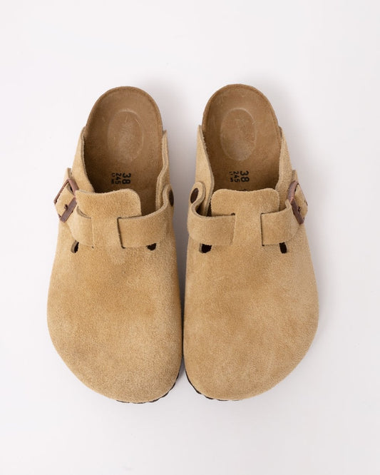 Birkenstock Boston Suede Leather Womens Clogs - Latte Cream