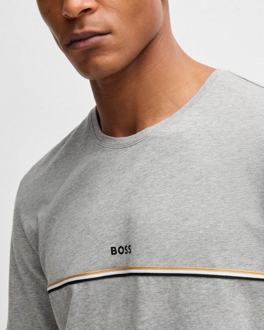 BOSS Orange Unique Mens Stretch-Cotton Pyjama T-Shirt with Logo Print - Medium Grey 033