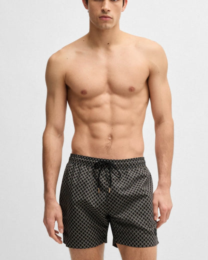 BOSS Orange Vibe Mens Logo-Label Swim Shorts with Seasonal Pattern