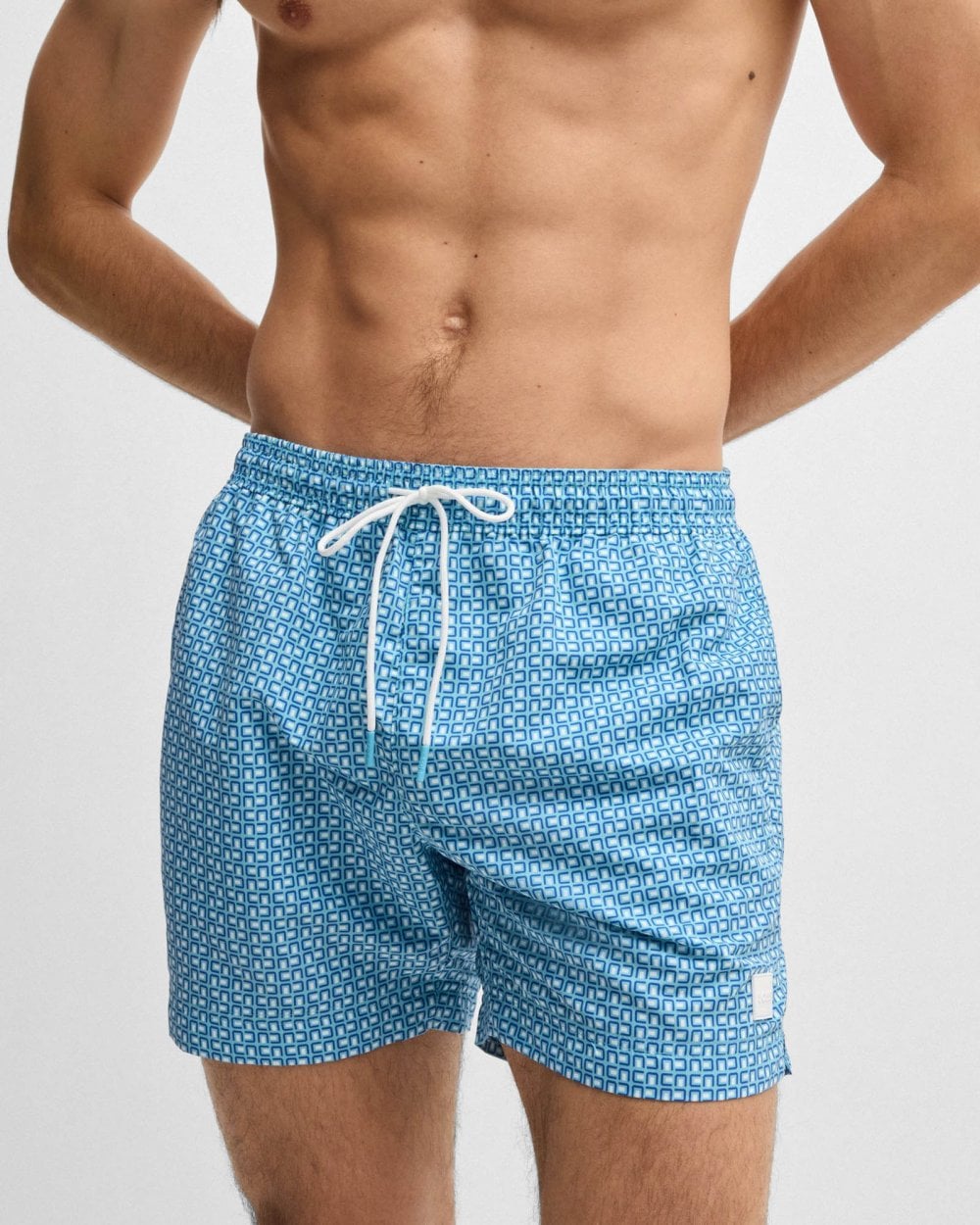 BOSS Orange Vibe Mens Logo-Label Swim Shorts with Seasonal Pattern - Light/Pastel Blue 455