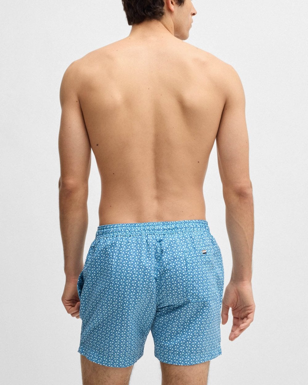 BOSS Orange Vibe Mens Logo-Label Swim Shorts with Seasonal Pattern - Light/Pastel Blue 455