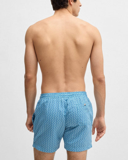 BOSS Orange Vibe Mens Logo-Label Swim Shorts with Seasonal Pattern - Light/Pastel Blue 455