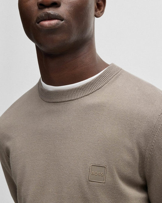 BOSS Orange Kanovano Mens Crew Neck Jumper - Open Beige 294