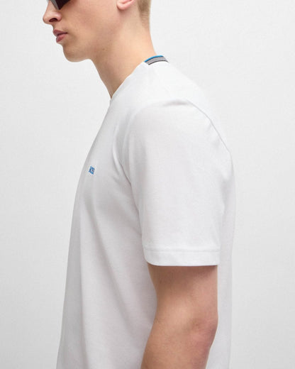 BOSS Green Taddy Mens Cotton Piqué T-Shirt with Oxford-Jacquard Back Collar - Natural 104