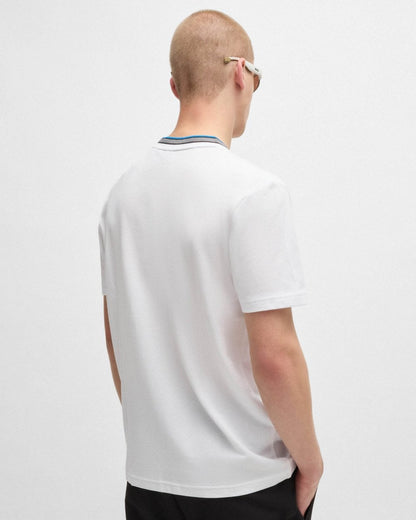 BOSS Green Taddy Mens Cotton Piqué T-Shirt with Oxford-Jacquard Back Collar - Natural 104