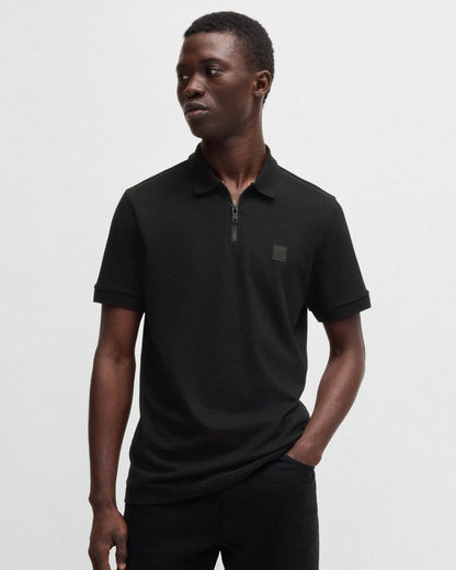 BOSS Orange Passerzip Mens Zip Placket Polo Shirt - Black 001