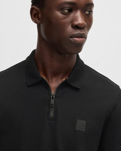 BOSS Orange Passerzip Mens Zip Placket Polo Shirt - Black 001