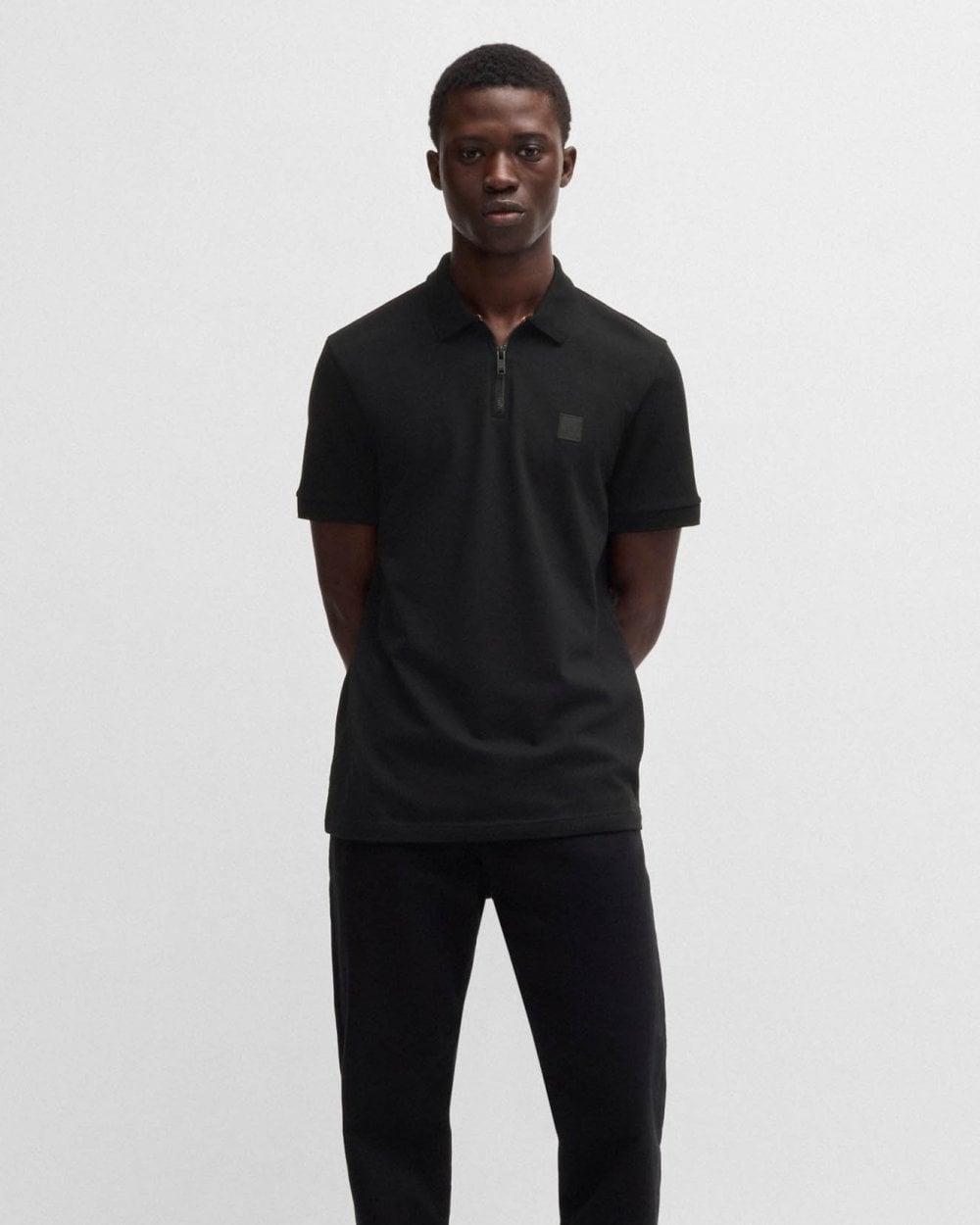 BOSS Orange Passerzip Mens Zip Placket Polo Shirt - Black 001