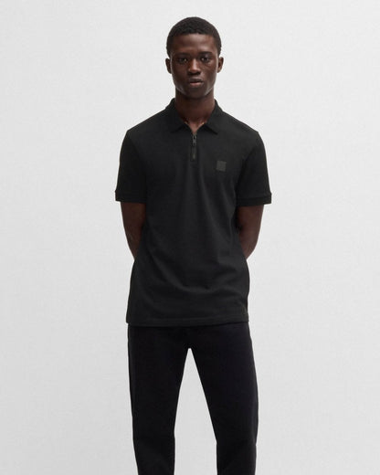 BOSS Orange Passerzip Mens Zip Placket Polo Shirt - Black 001