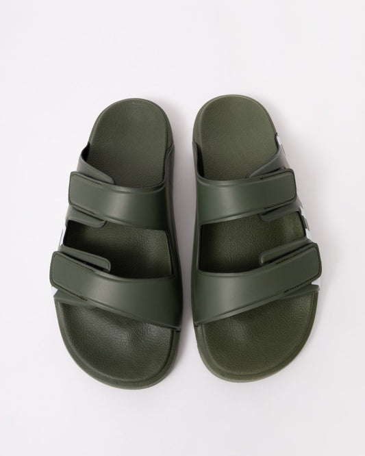 HUGO Evander Mens Logo Sandals with Double Touch-Closure Straps - Dark Green 306