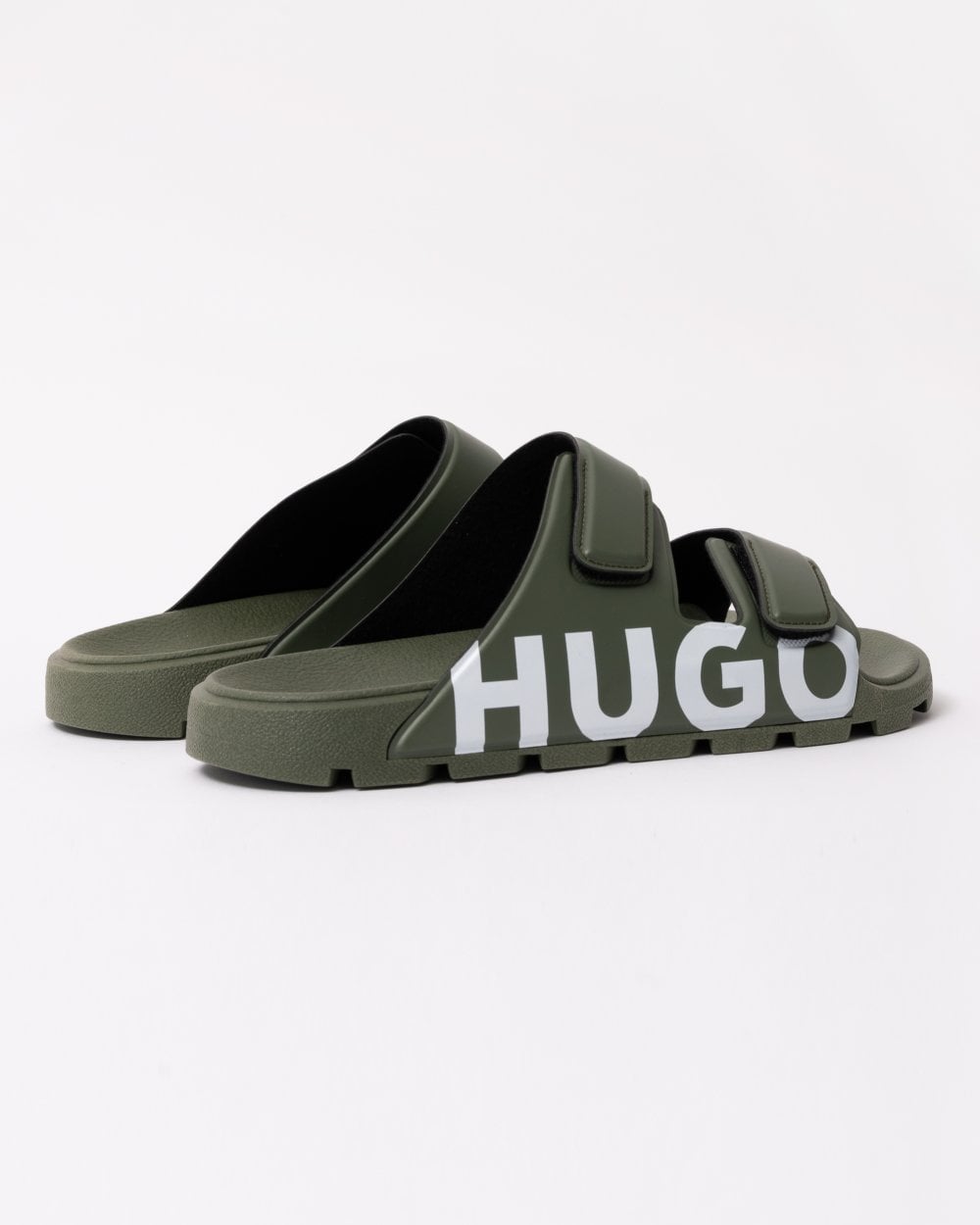 HUGO Evander Mens Logo Sandals with Double Touch-Closure Straps - Dark Green 306