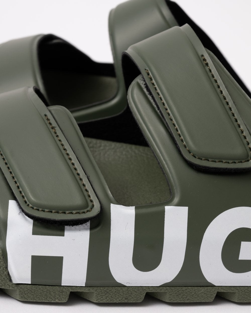 HUGO Evander Mens Logo Sandals with Double Touch-Closure Straps - Dark Green 306