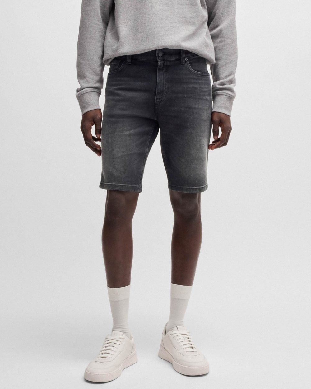 BOSS Orange BOSS Orange Delaware Mens Slim-Fit Shorts in Black Comfort-Stretch Denim 