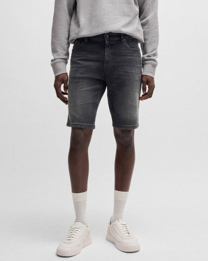 BOSS Orange BOSS Orange Delaware Mens Slim-Fit Shorts in Black Comfort-Stretch Denim 