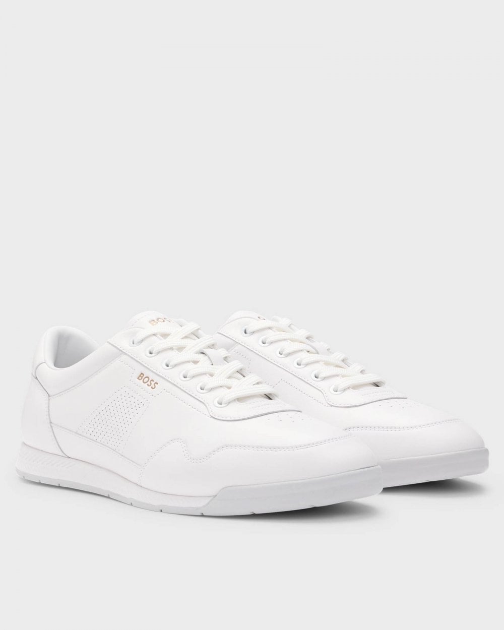 BOSS Orange Titanium Mens Nappa-Leather Trainers with Perforated Details